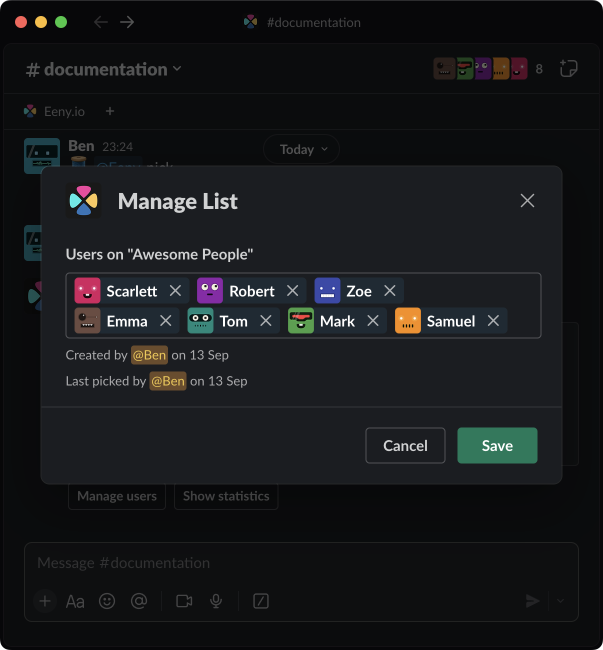 Screenshot of the list management model