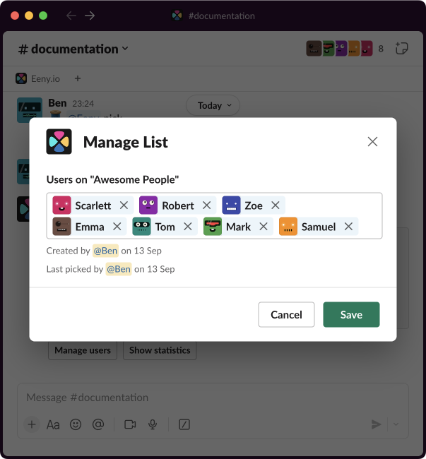 Screenshot of the list management model