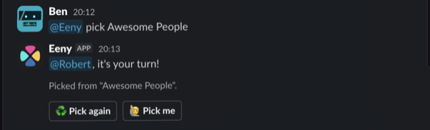 Screenshot of the Pick me button on a list pick