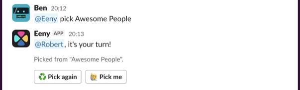 Screenshot of the Pick me button on a list pick
