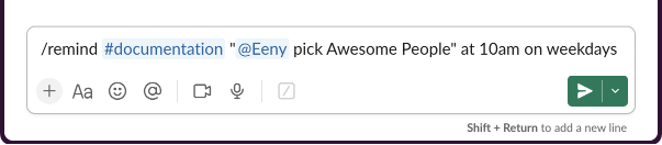 Screenshot of how to set a Slack reminder